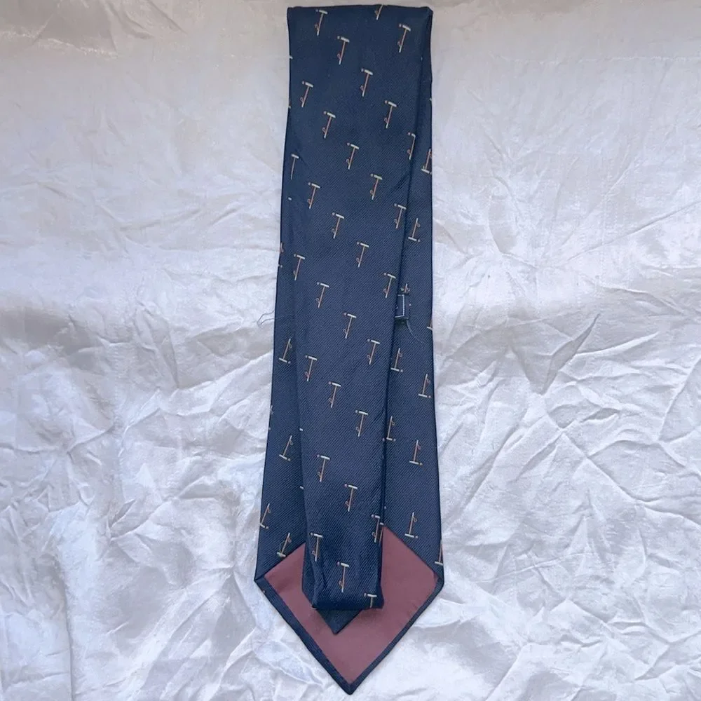 Vtg 70s Rivetz of Boston Navy Blue‎ Polyester Wide Tie with Polo Mallet Print